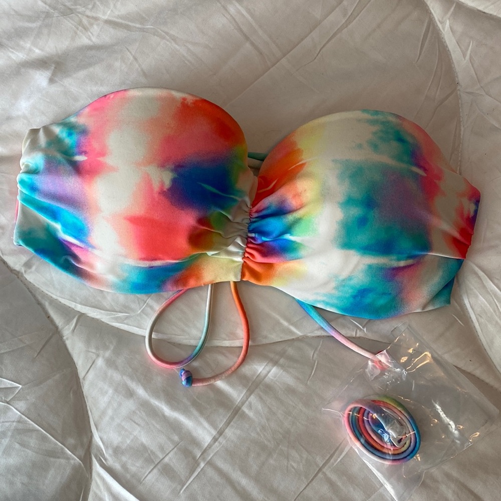 PINK Victoria’s Secret Strapless Bikini Top Rainbow Tie Dye Small
